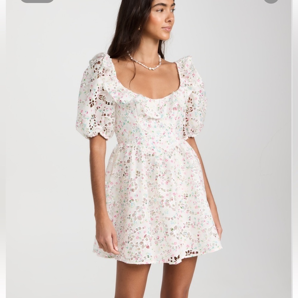 For Love And Lemons Magnolia Mini Dress White Pink Green Floral Lace Baby Doll L